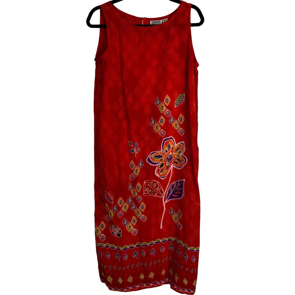 Chico's Design Vintage 100% Silk Tank Dress Size 1 or U.S. Size Medium Red Artsy